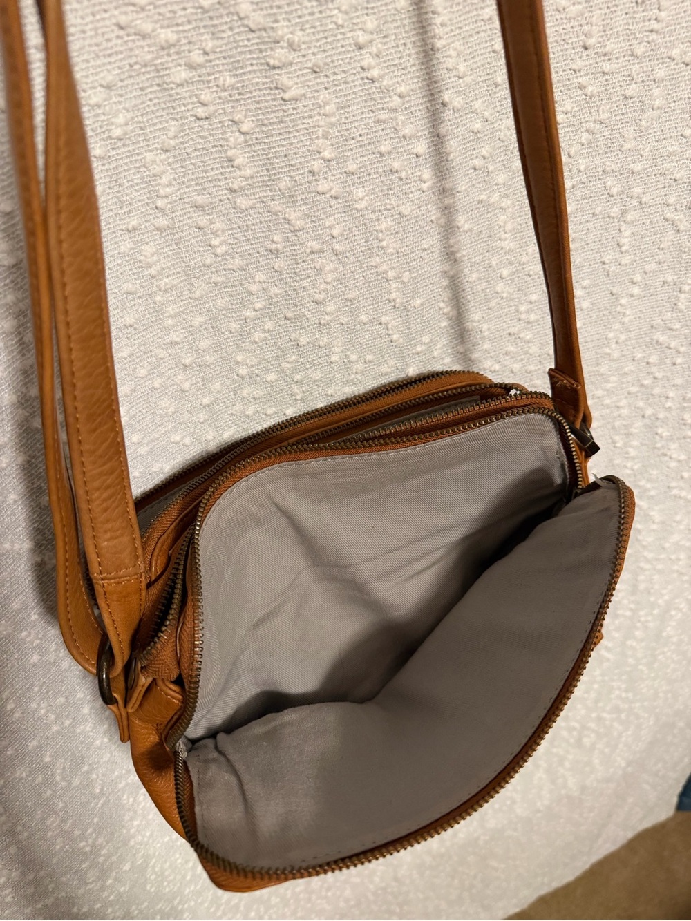 Leather Pebble Crossbody Bag in Tan — Adjustable Strap - Picture 9 of 9